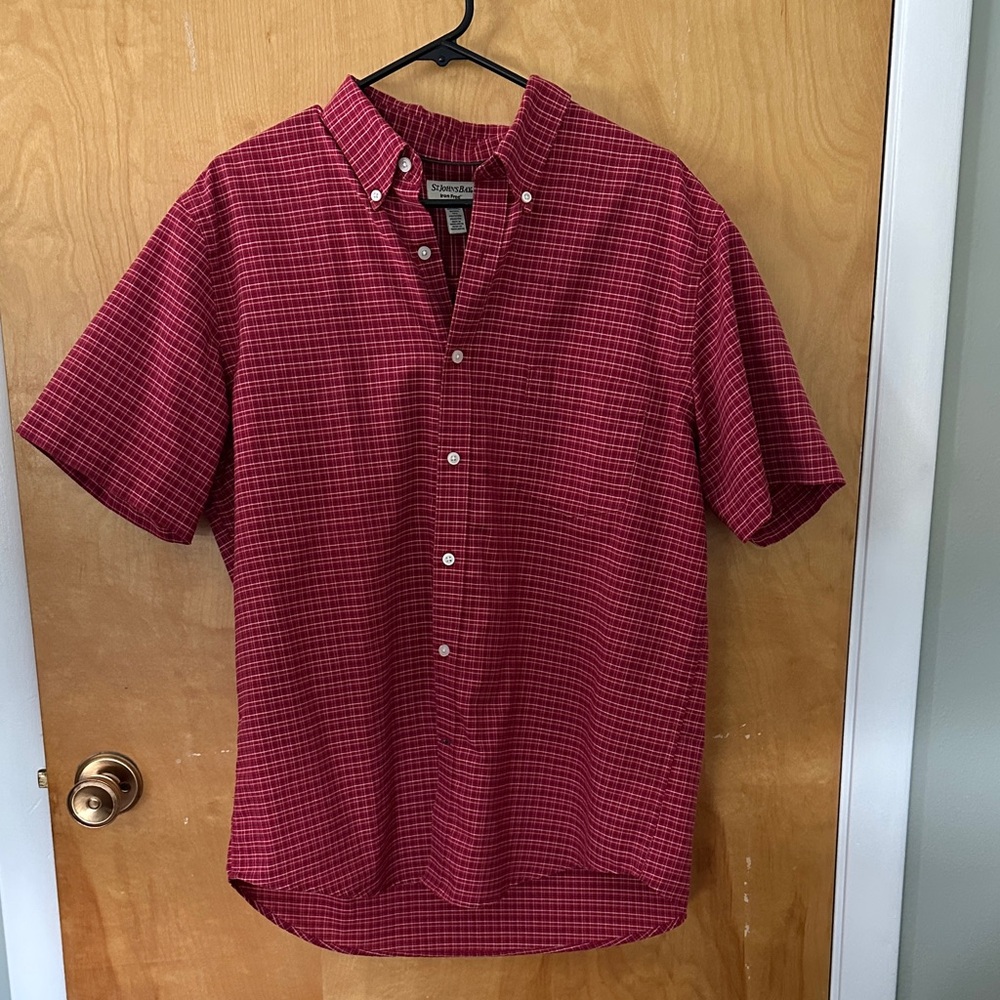 St. John's Bay Burgundy Plaid Button Down Shirt -Previously worn.